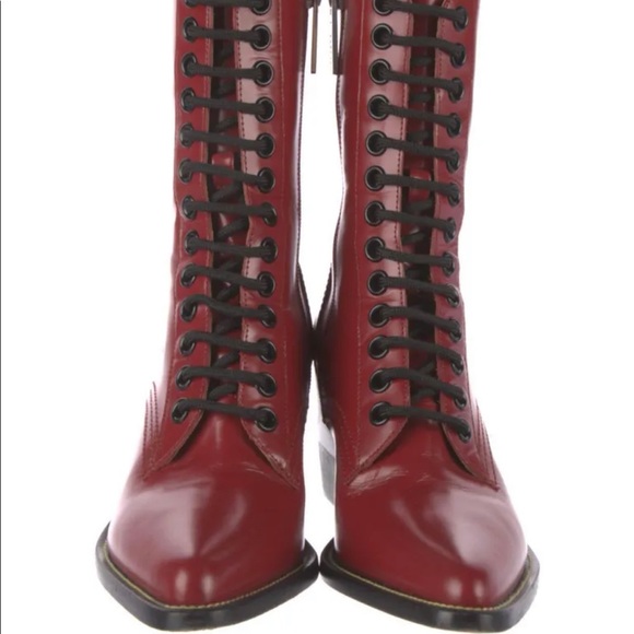 CHLOE Leather Lace-Up Western Boot Heel - Picture 2 of 9